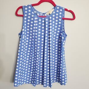 Michael Kors Blue & White Polka Dot Pleated Top XS Casual Nautical Office Siren